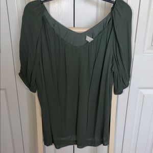 LOFT Olive Green Puff Sleeve Scoop Neck Blouse